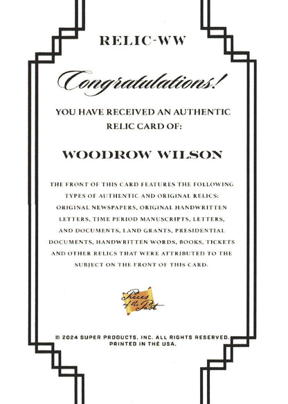 2024 Pieces of the Past Relic Woodrow Wilson #RELIC-WW