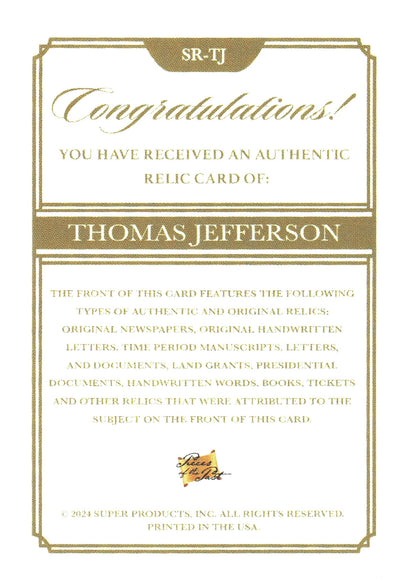 2024 Pieces of the Past Relic Thomas Jefferson Blue #SR-TJ