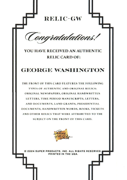 2024 Pieces of the Past Relic George Washington #RELIC-GW