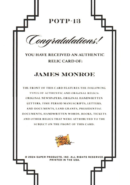 2024 Pieces of the Past Relic James Monroe #POTP-13