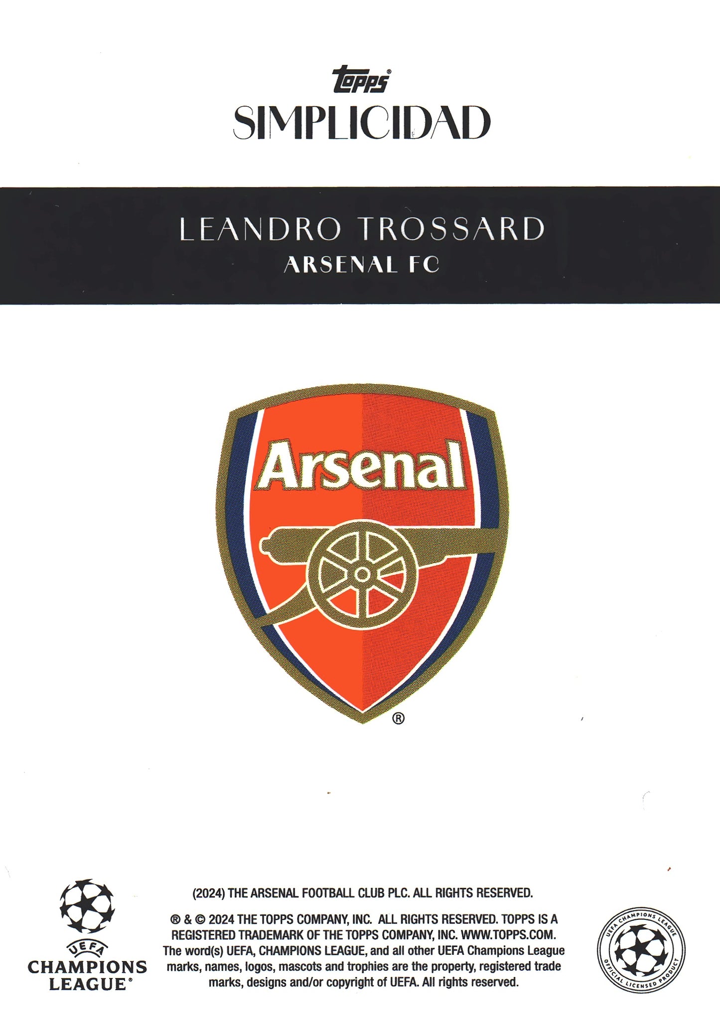 2023 Topps Simplicidad UCC Leandro Trossard Arsenal