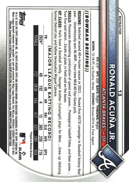 2025 Topps Bowman Chrome Ronald Acuna Jr /499 #13 Atlanta Braves