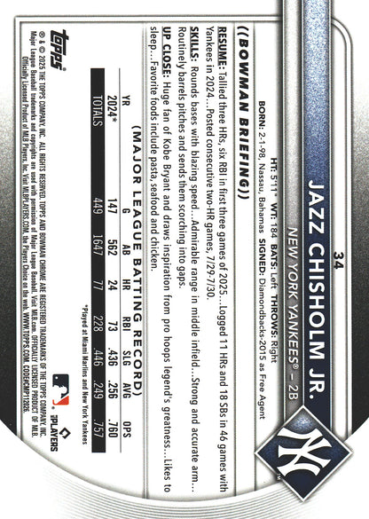 2025 Topps Bowman Chrome Jazz Chisholm Jr Fuchsia /299 #34 New York Yankees