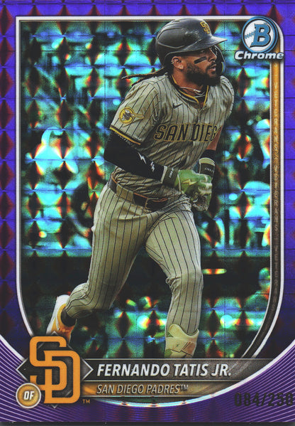 2025 Topps Bowman Chrome Fernando Tatis Jr Purple Geometric /250 #8 San Diego Padres