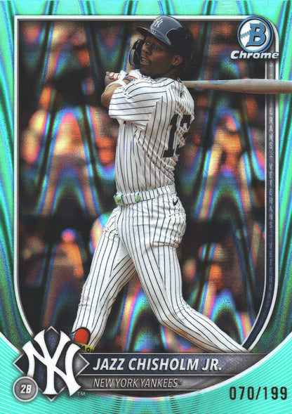 2025 Topps Bowman Chrome Jazz Chisholm Jr Aqua Raywave /199 #34 New York Yankees