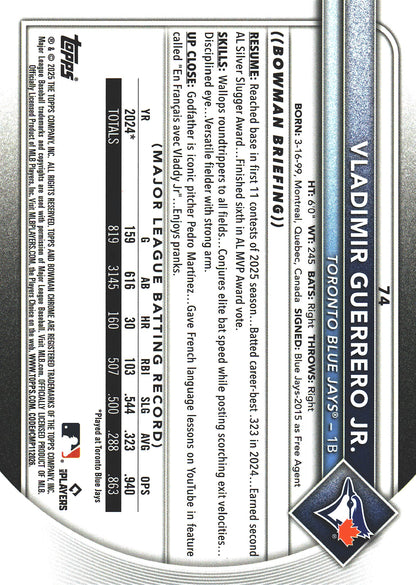 2025 Topps Bowman Chrome Vladimir Guerrero Jr Wave /100 #74 Toronto Blue Jays