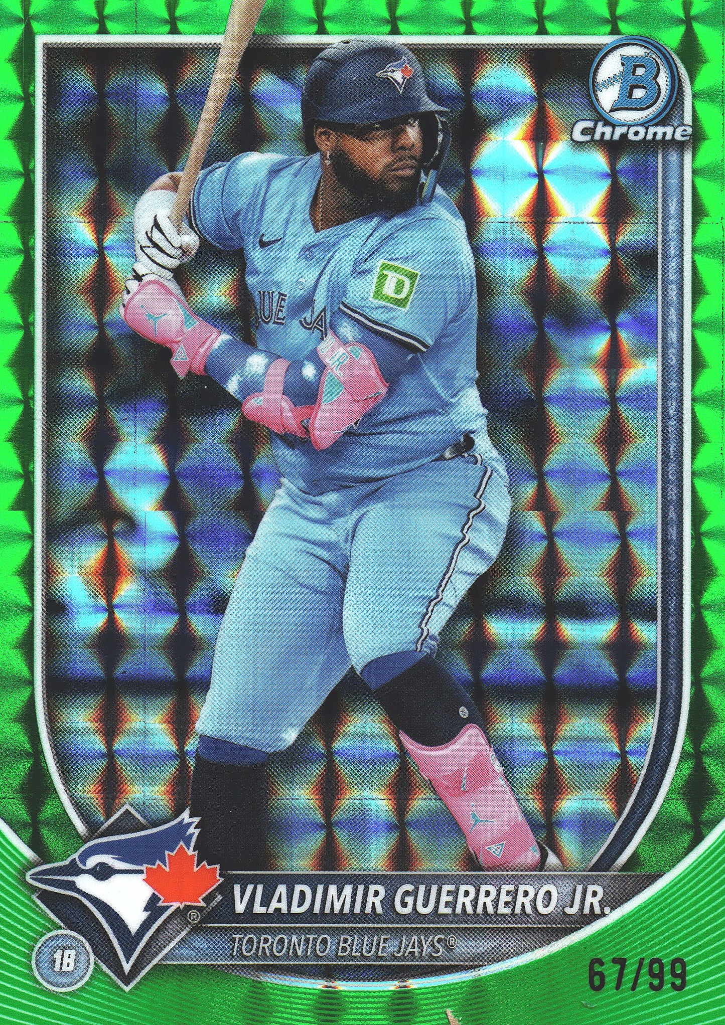 2025 Topps Bowman Chrome Vladimir Guerrero Jr Green Geometric /99 #74 Toronto Blue Jays