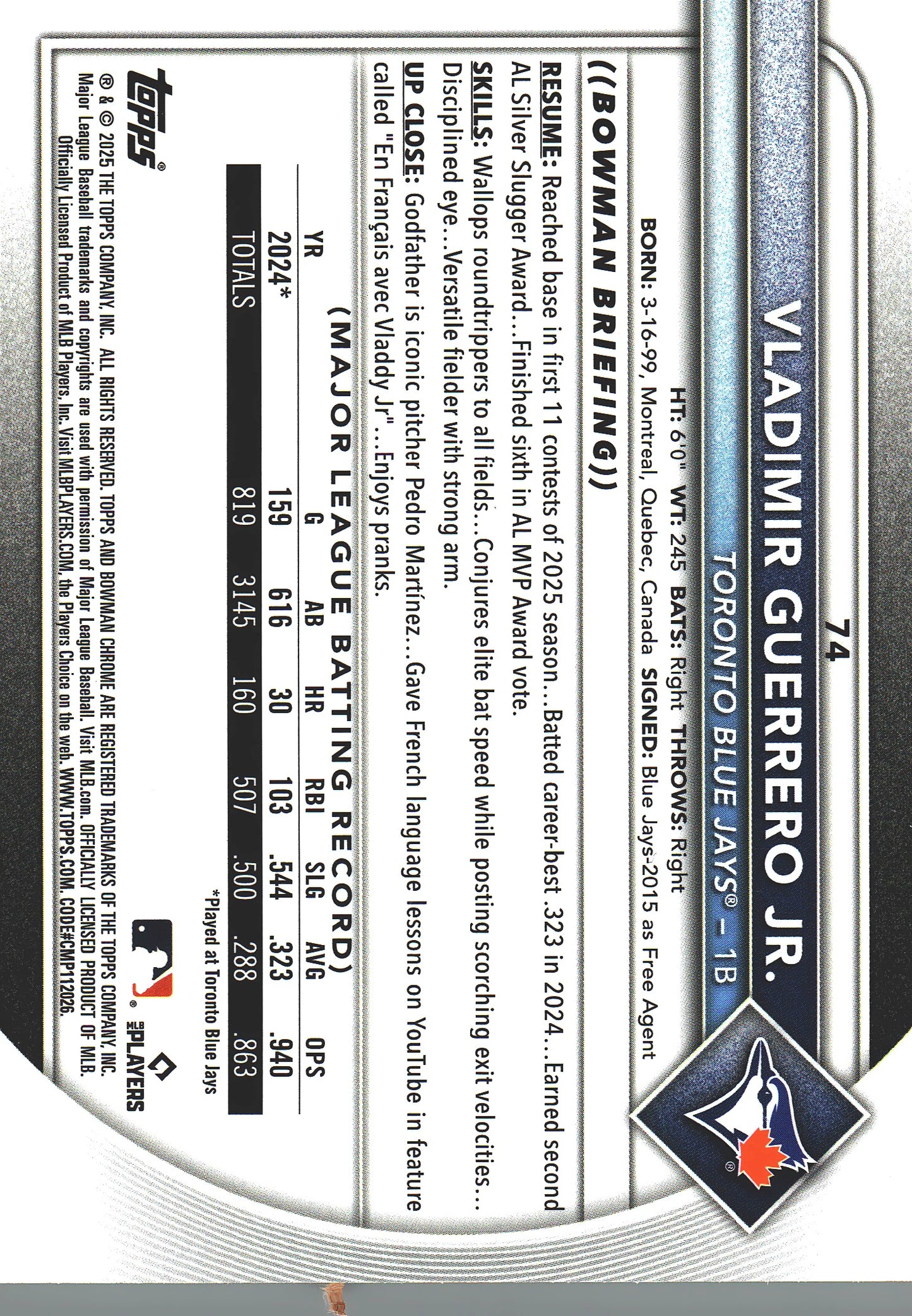 2025 Topps Bowman Chrome Vladimir Guerrero Jr Green Geometric /99 #74 Toronto Blue Jays