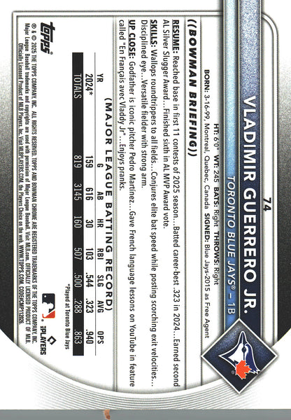 2025 Topps Bowman Chrome Vladimir Guerrero Jr Green Geometric /99 #74 Toronto Blue Jays