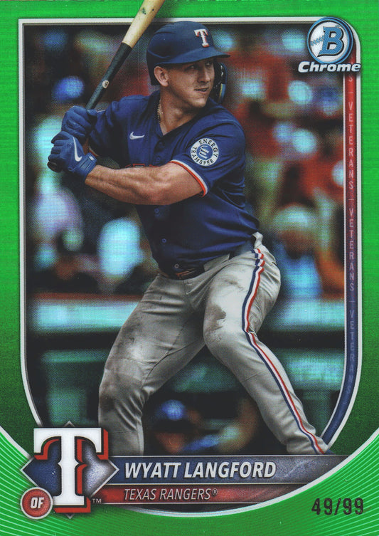 2025 Topps Bowman Chrome Wyatt Langford Green /99 #26 Texas Rangers