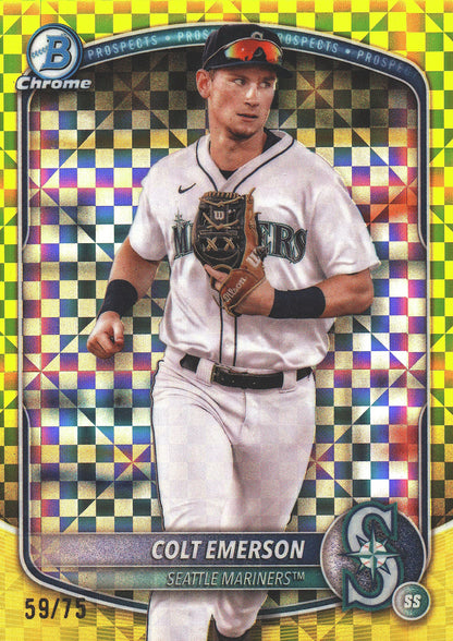 2025 Topps Bowman Chrome Colt Emerson Yellow X-Fractor /75 #BCP-17 Seattle Mariners