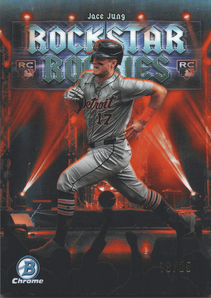 2025 Topps Bowman Chrome Jace Jung Rockstar Rockies RC Orange /25 #RR-5 Detroit Tigers