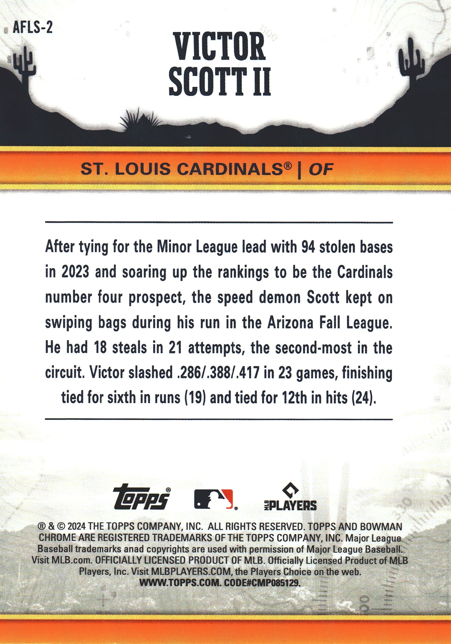 2024 Topps Bowman Chrome AFL Fall Stars Victor Scott II #AFLS-2 St. Louis Cardinals