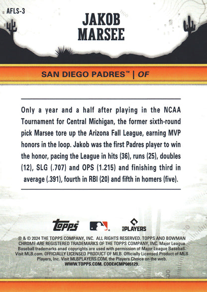 2024 Topps Bowman Chrome AFL Fall Stars Jakob Marsee #AFLS-3 San Diego Padres