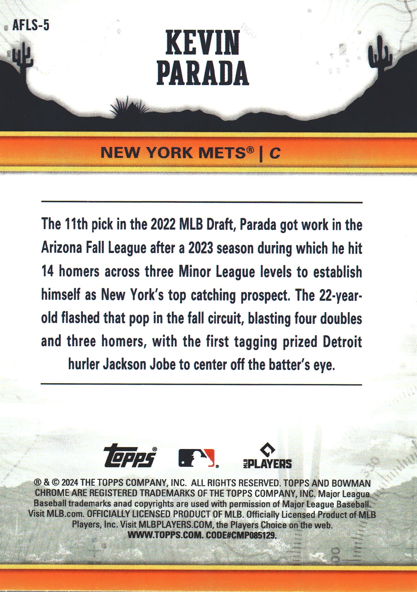 2024 Topps Bowman Chrome AFL Fall Stars Kevin Parada #AFLS-5 New York Mets