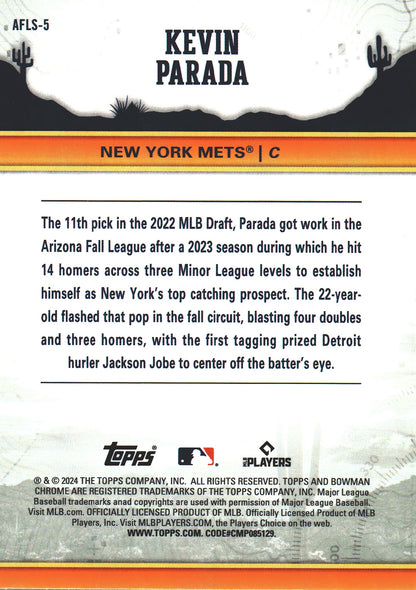 2024 Topps Bowman Chrome AFL Fall Stars Kevin Parada #AFLS-5 New York Mets