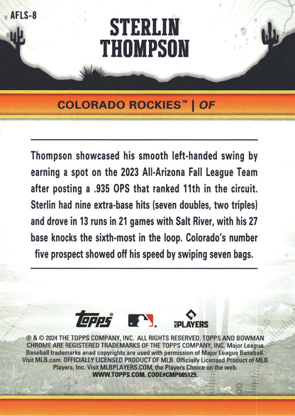 2024 Topps Bowman Chrome AFL Fall Stars Sterlin Thompson #AFLS-8 Colorado Rockies