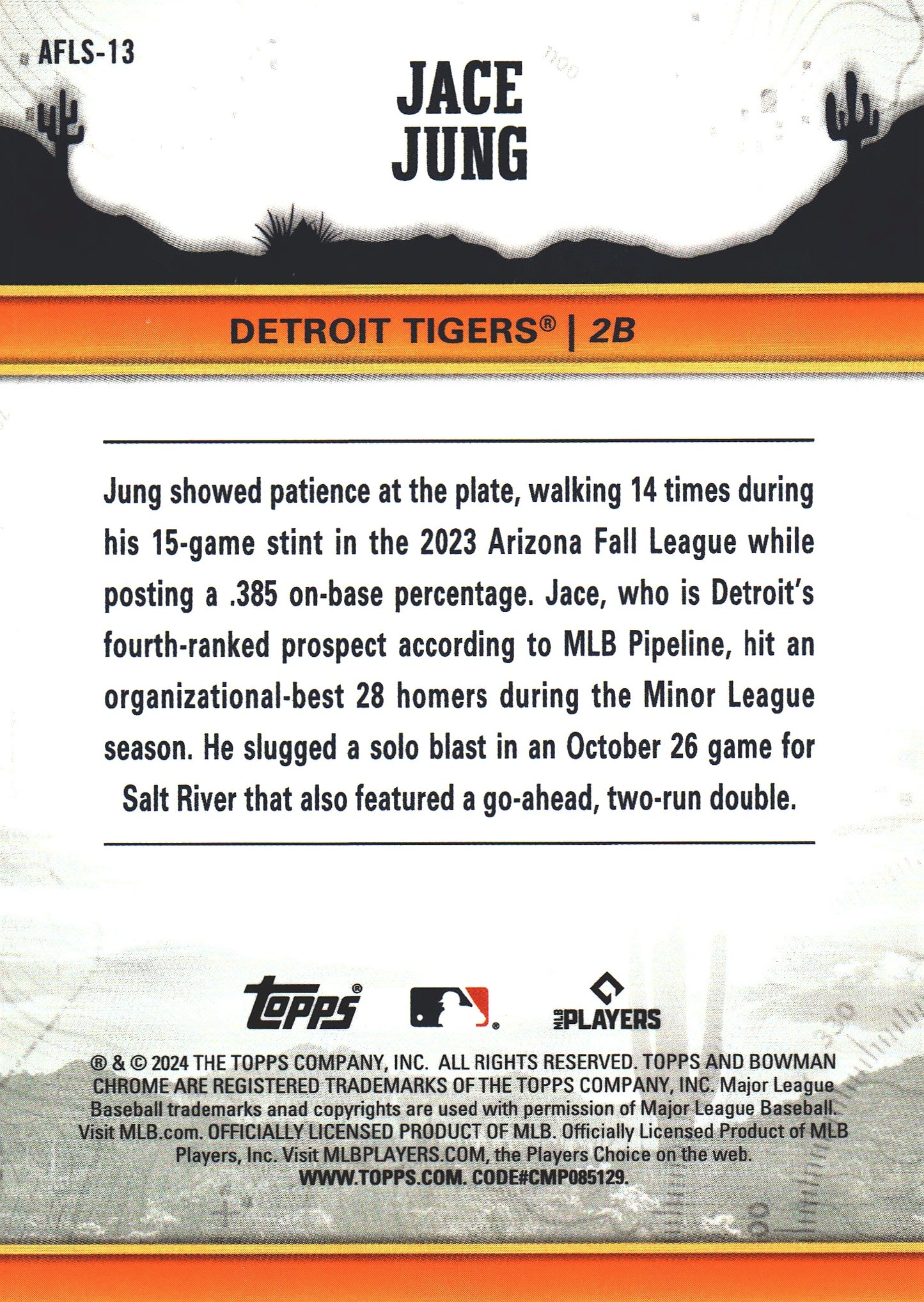 2024 Topps Bowman Chrome AFL Fall Stars Jace Jung #AFLS-13 Detroit Tigers