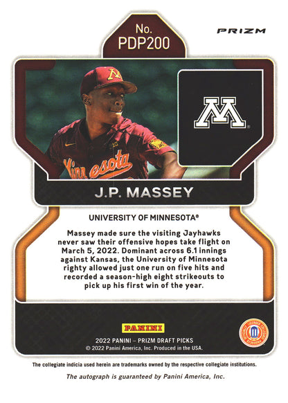 2022 Panini Prizm JP Massey Autograph #PDP200 Minnesota Golden Gophers (NCAA)