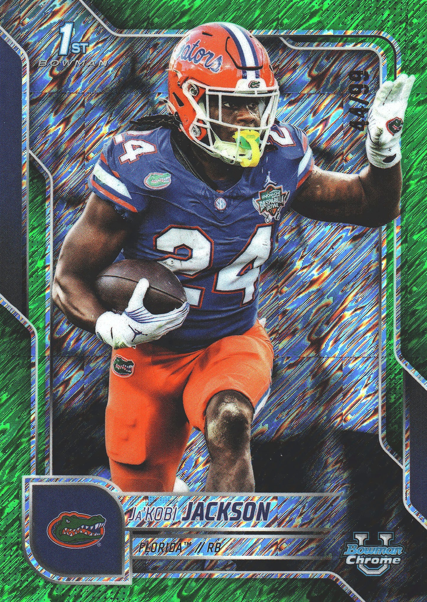 2025 Topps Bowman University Ja'kobi Jackson Green Shimmer /99 #163 Florida Gators (NCAA)