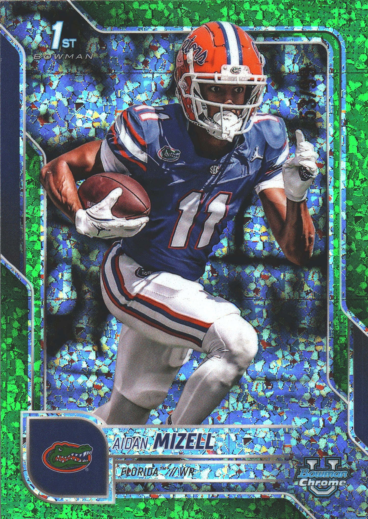 2025 Topps Bowman University Aidan Mizell Green Mini Diamond /99 #90 Florida Gators (NCAA)