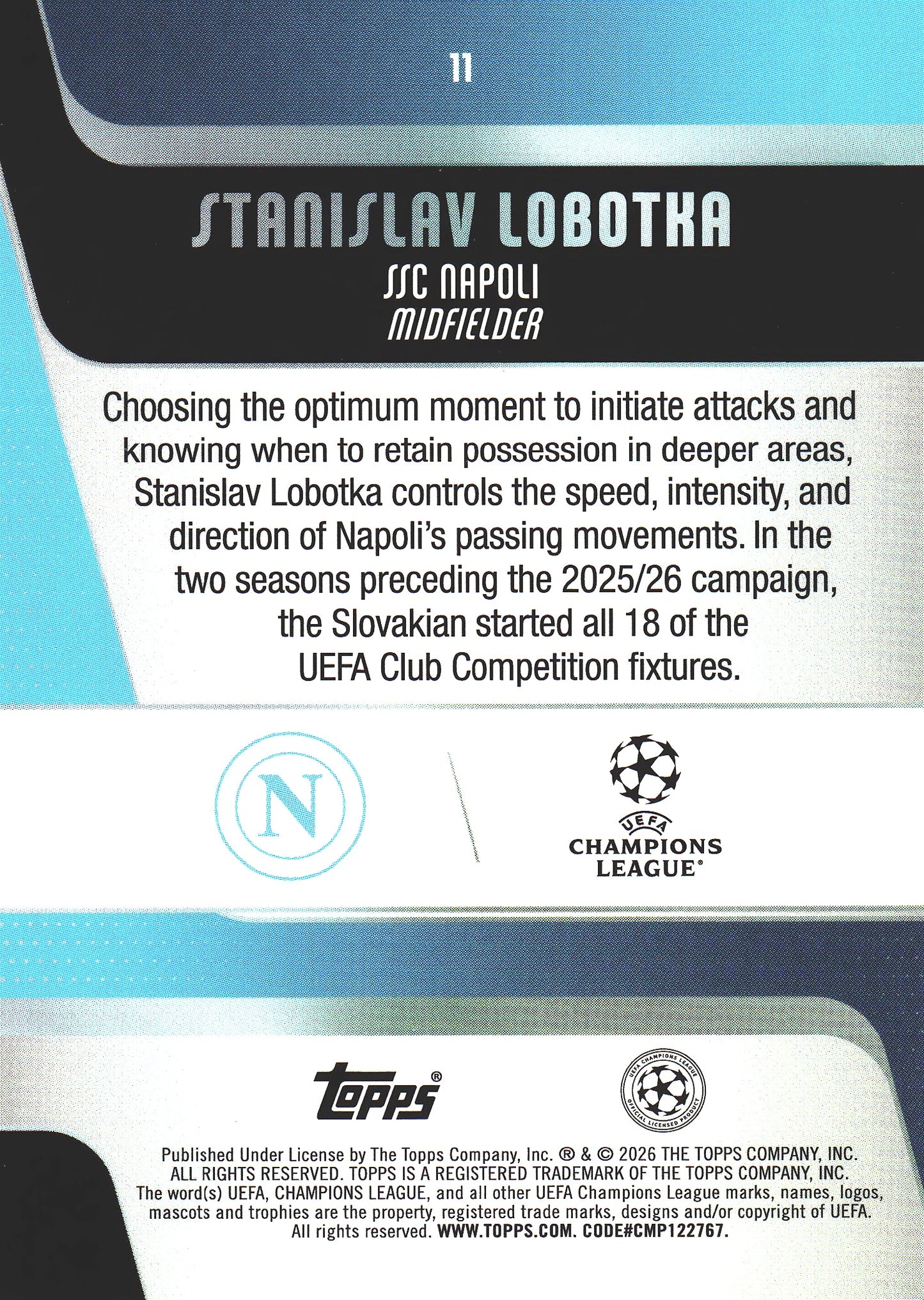 2025 Topps UCC Stanislav Lobotka #11 Autres Serie A