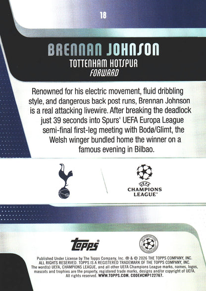 2025 Topps UCC Brennan Johnson #18 Tottenham Hotspur