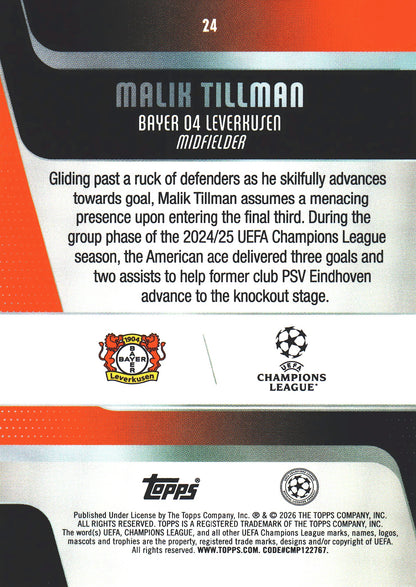 2025 Topps UCC Malik Tillman #24 Bayer Leverkusen