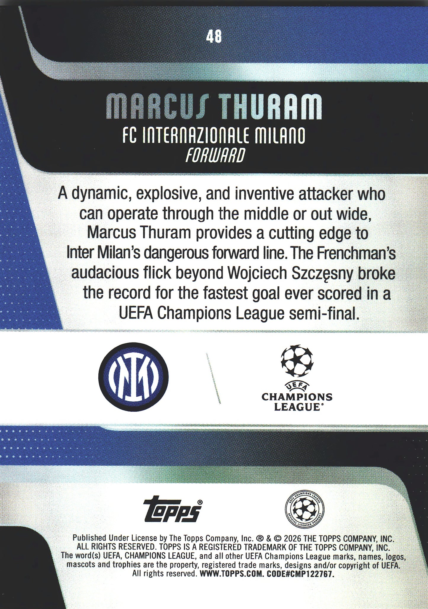 2025 Topps UCC Marcus Thuram #48 Inter Milan