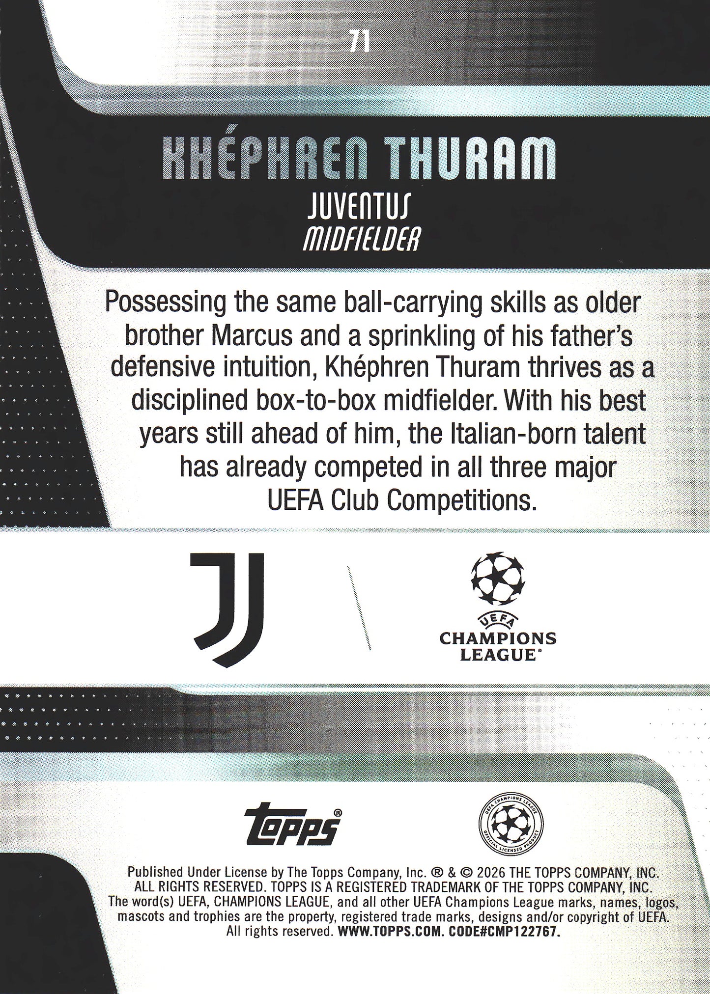 2025 Topps UCC Khephren Thuram #71 Juventus