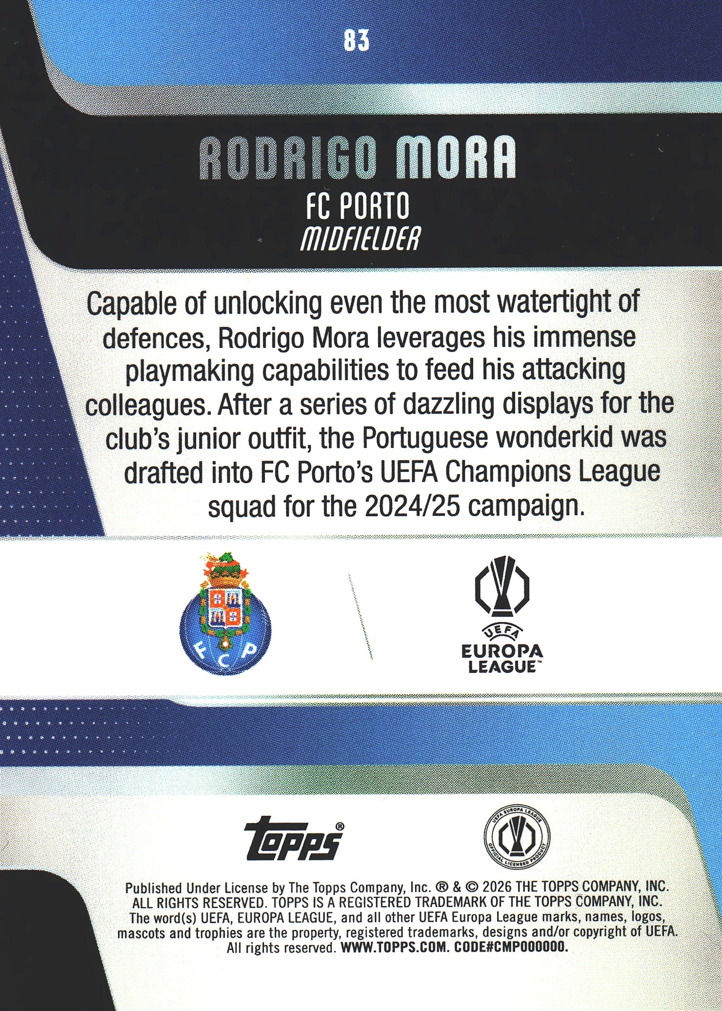2025 Topps UCC Rodrigo Mora Future Stars #83 FC Porto