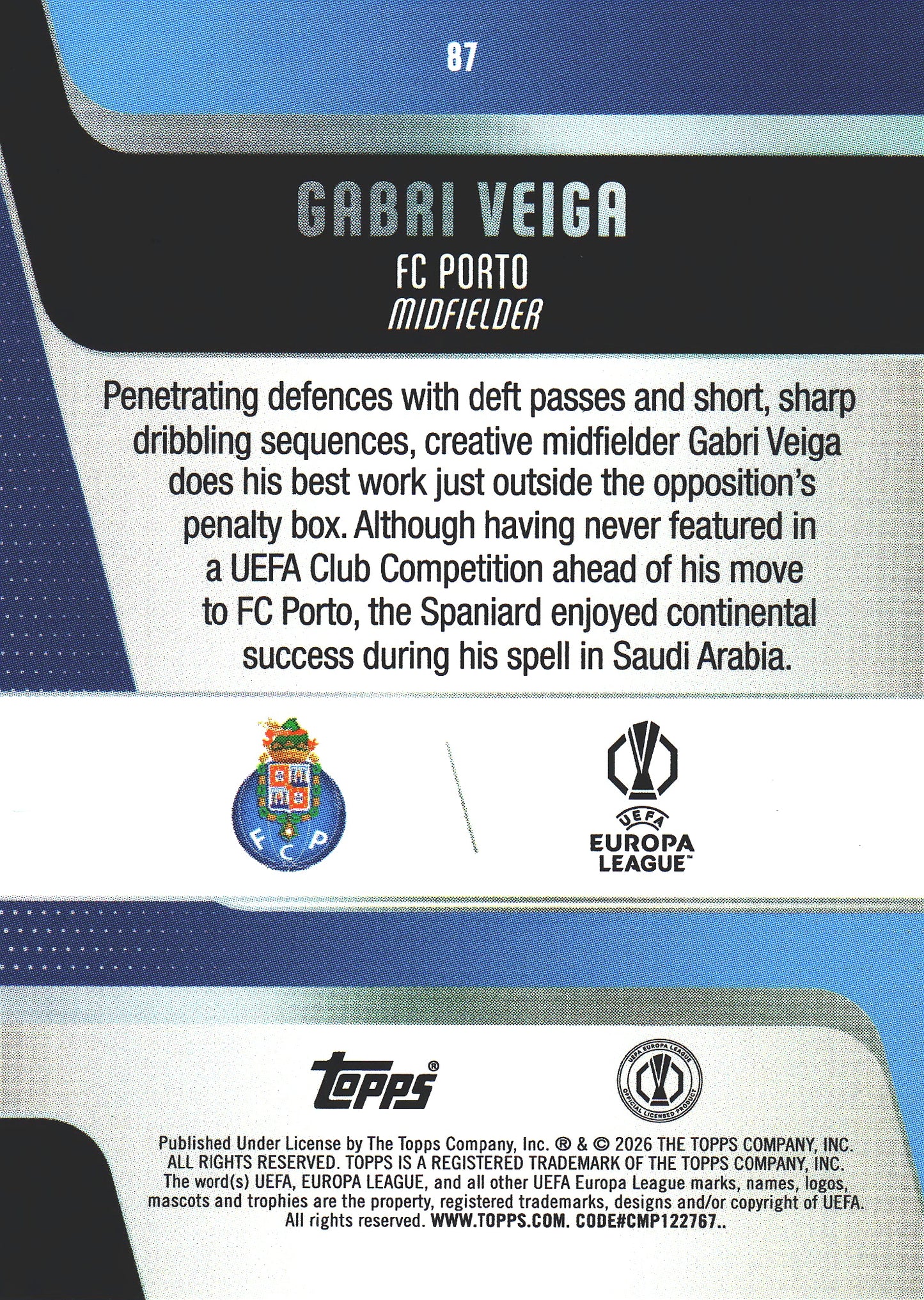 2025 Topps UCC Gabri Veiga #87 FC Porto