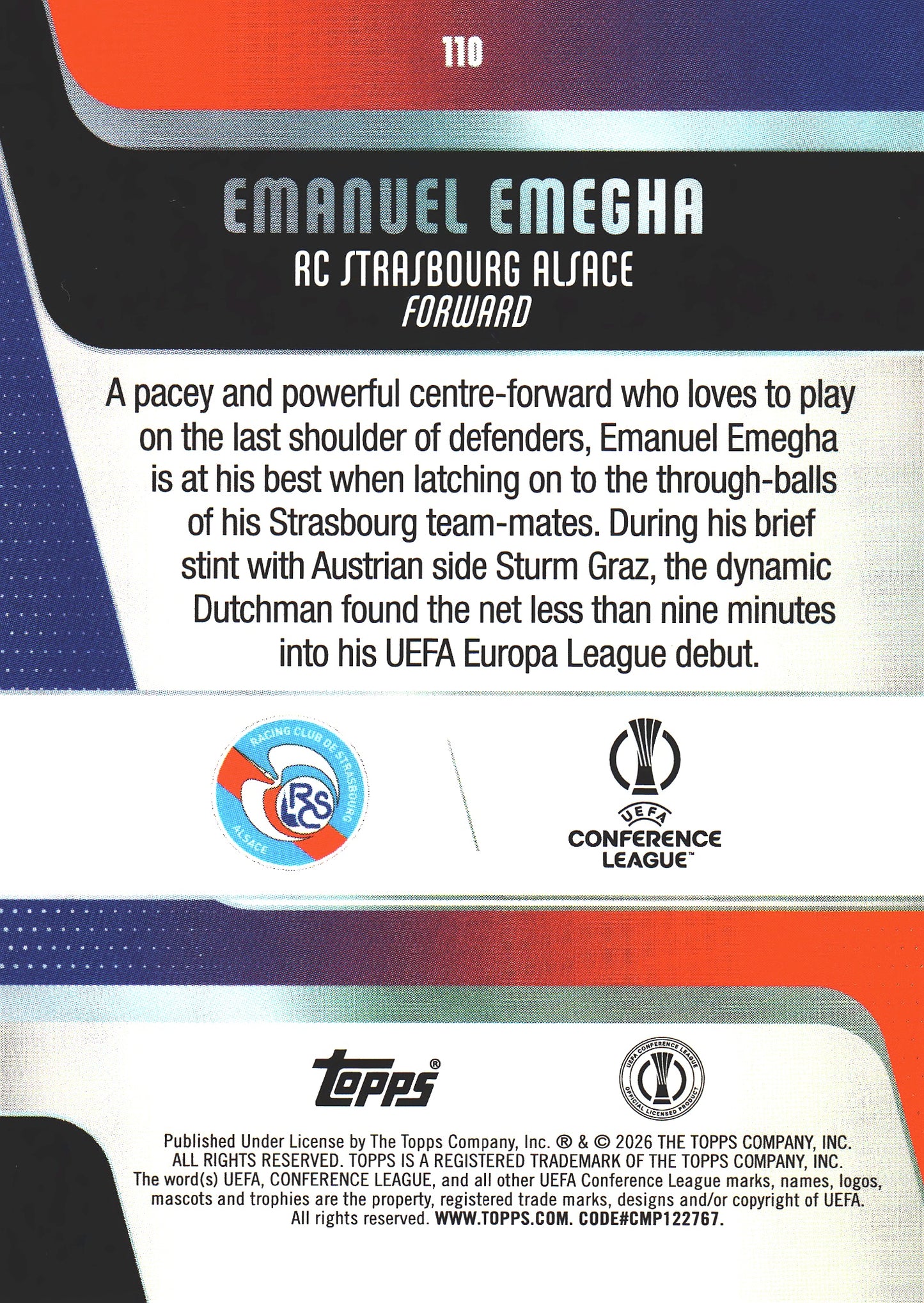 2025 Topps UCC Emanuel Emegha #110 RC Strasbourg