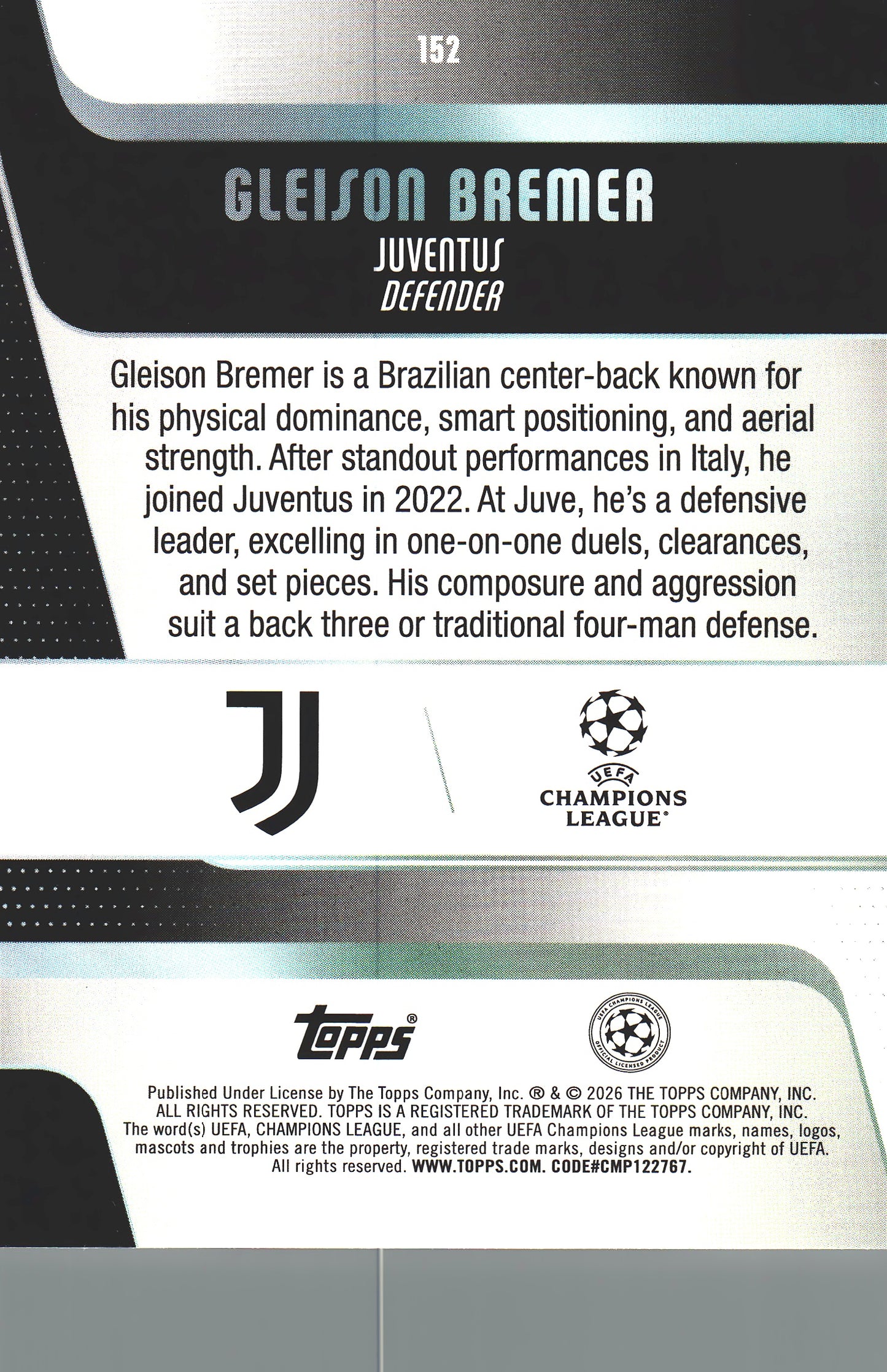 2025 Topps UCC Gleison Bremer #152 Juventus