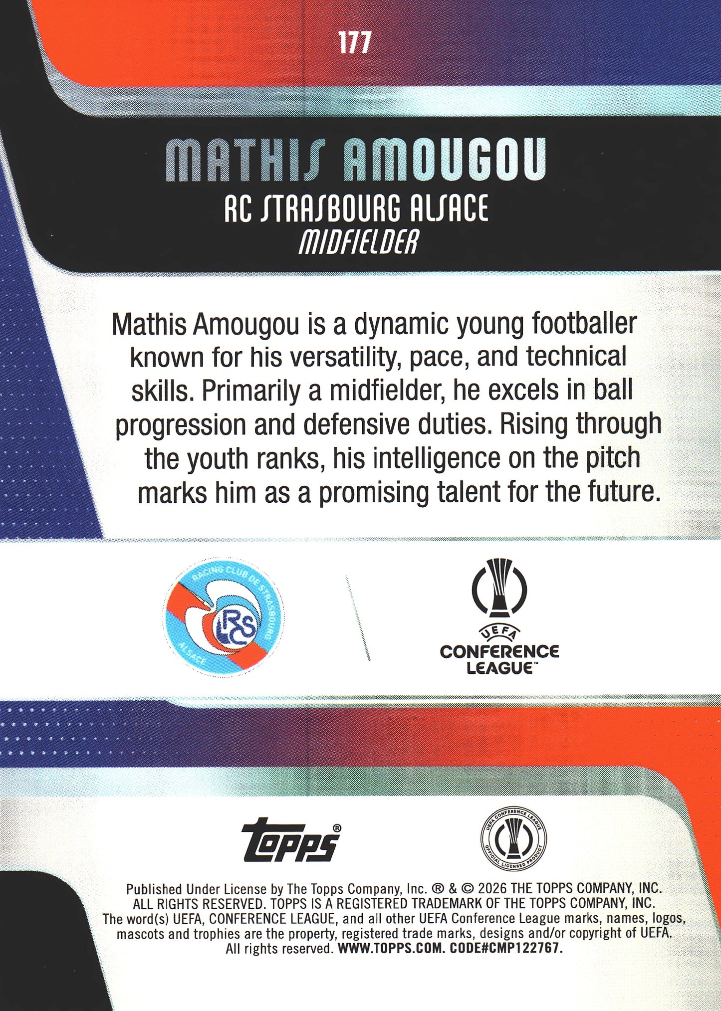 2025 Topps UCC Mathis Amougou RC #177 RC Strasbourg