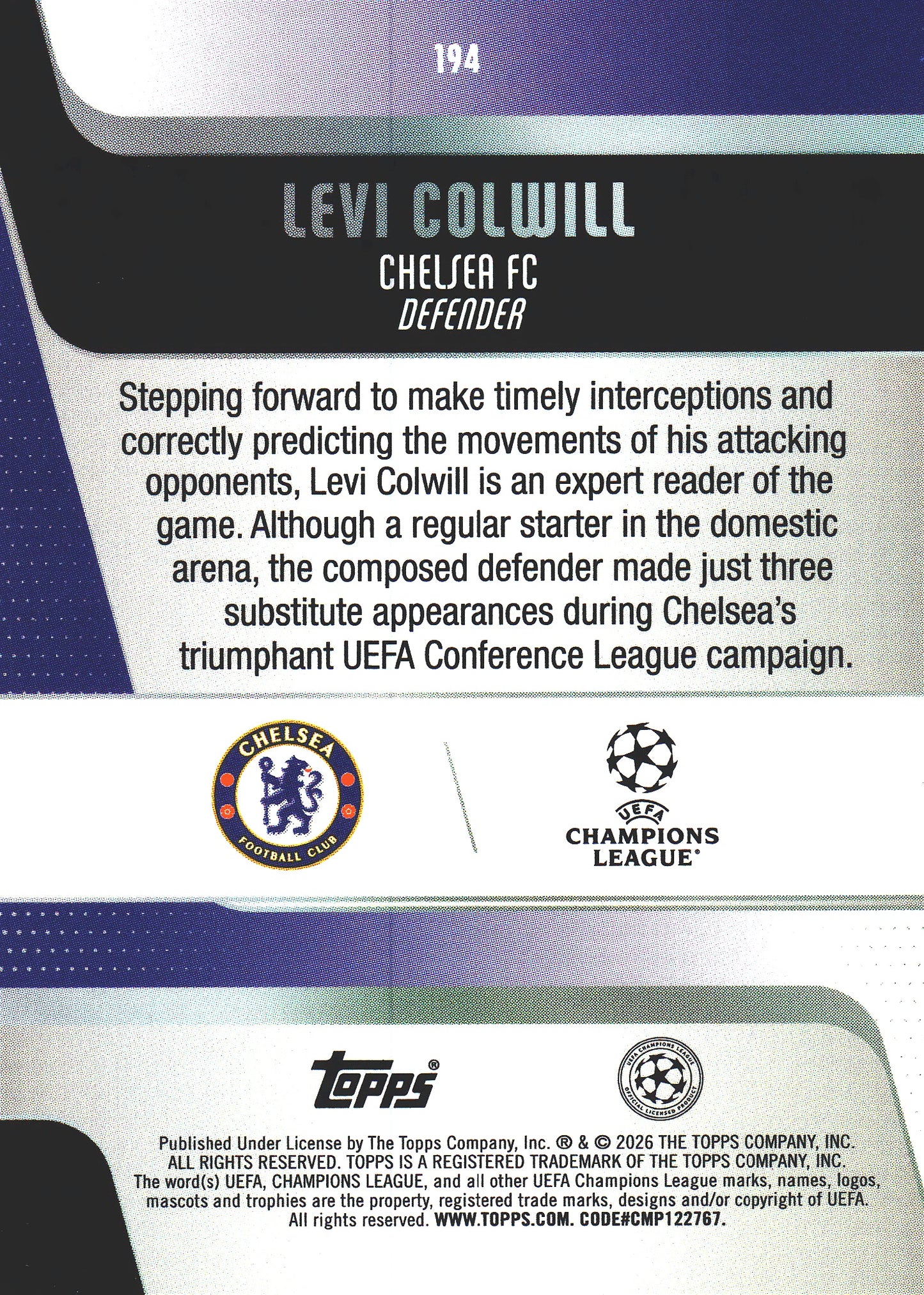 2025 Topps UCC Levi Colwill #194 Chelsea