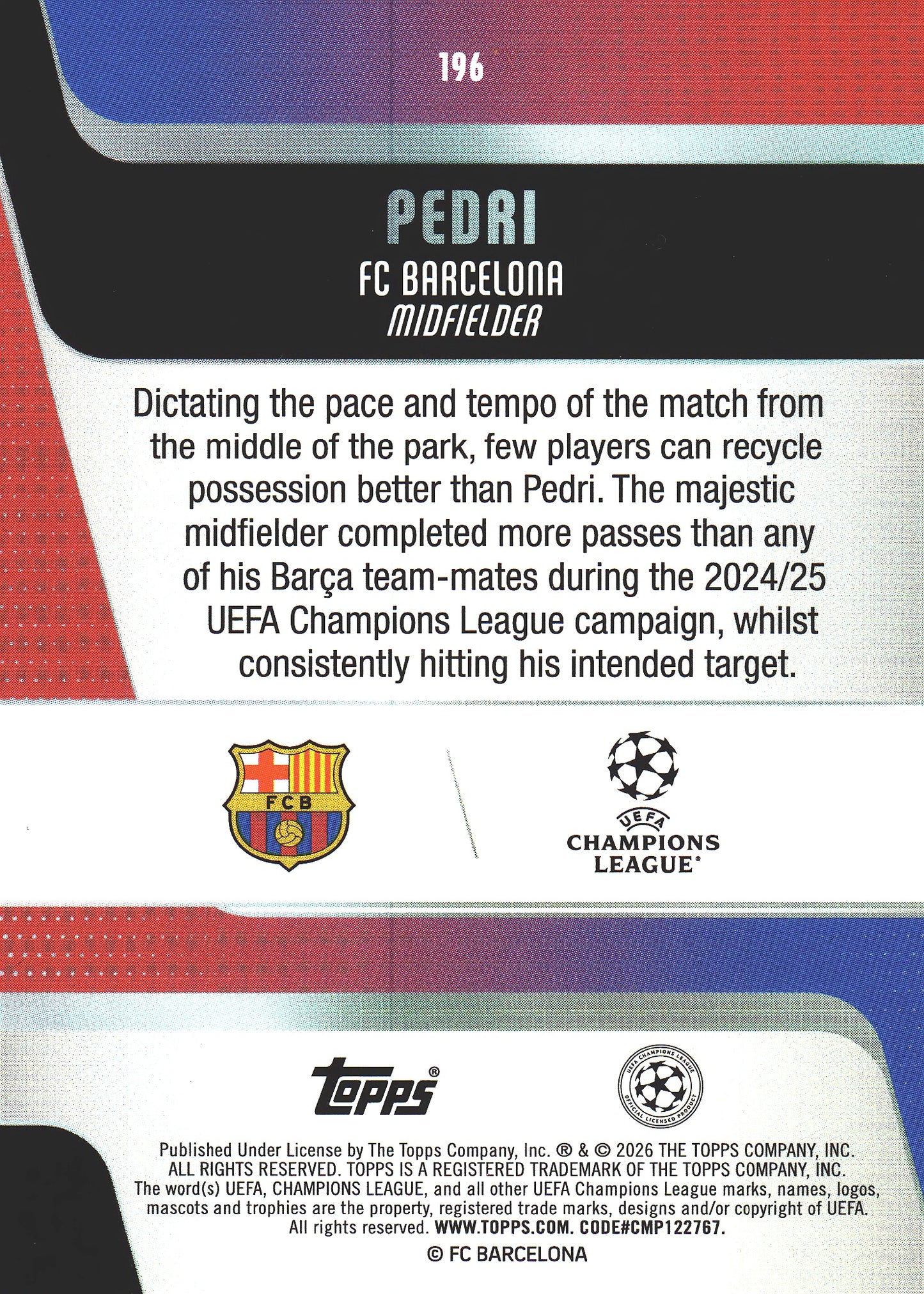 2025 Topps UCC Pedri #196 FC Barcelona