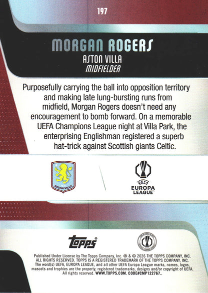 2025 Topps UCC Morgan Rogers #197 Aston Villa