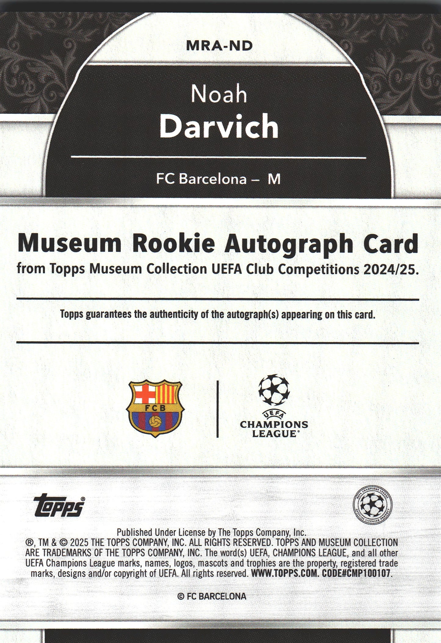 2024 Topps Museum Noah Darvich Auto /299 #MRA-ND FC Barcelona