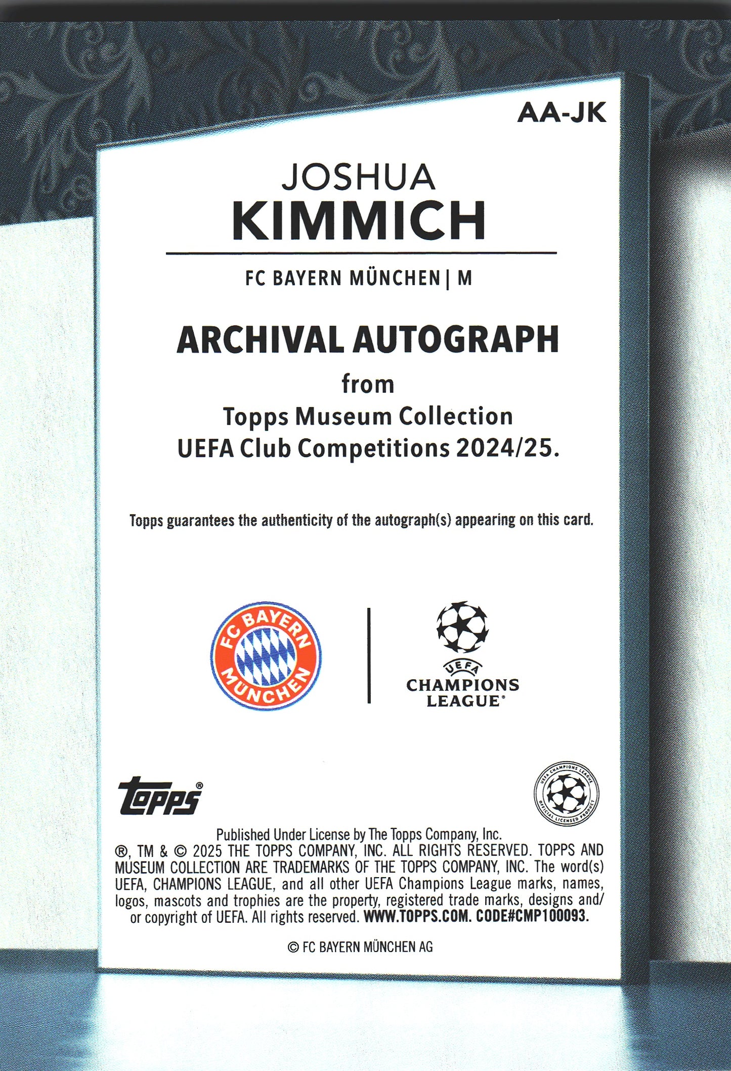 2024 Topps Museum Joshua Kimmich Auto /75 #AA-JK Bayern Munich