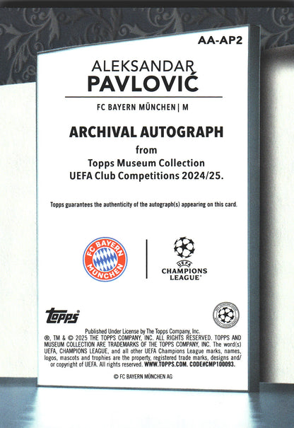 2024 Topps Museum Aleksandar Pavlovic Auto /50 #AA-AP2 Bayern Munich