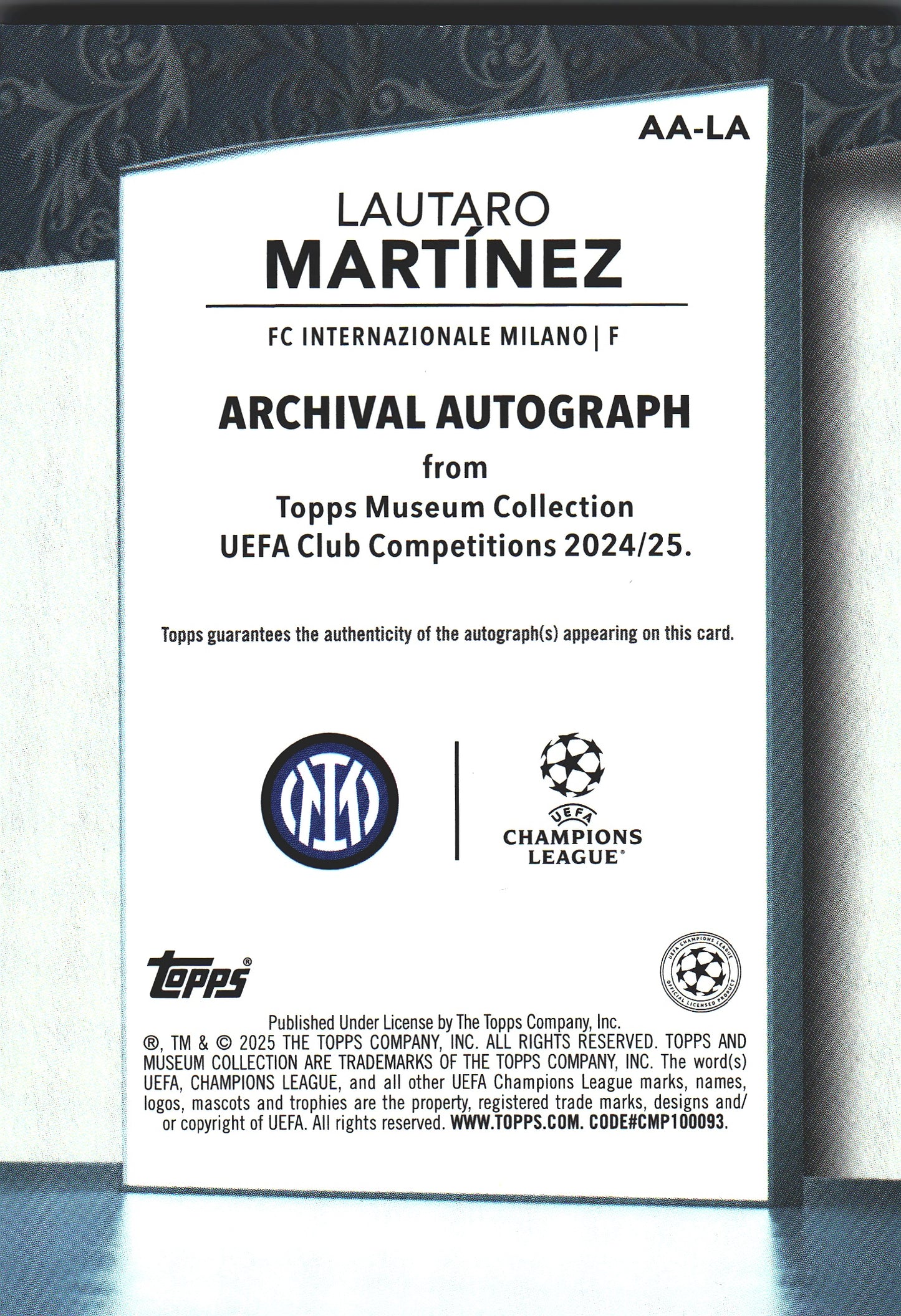 2024 Topps Museum Lautaro Martinez Auto /25 #AA-LA Inter Milan