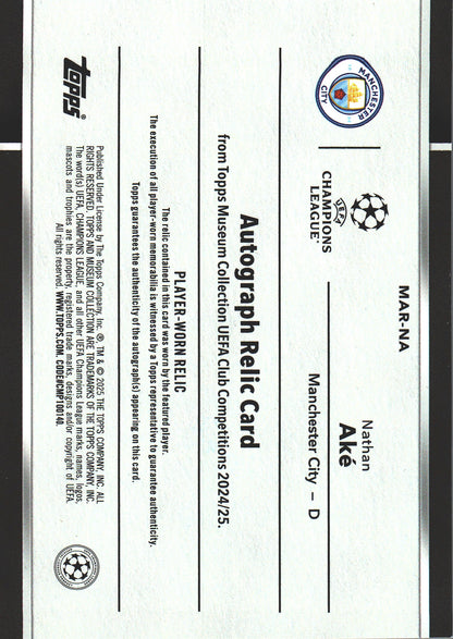 2024 Topps Museum Nathan Aké Auto Patch /99 #MAR-NA Manchester City