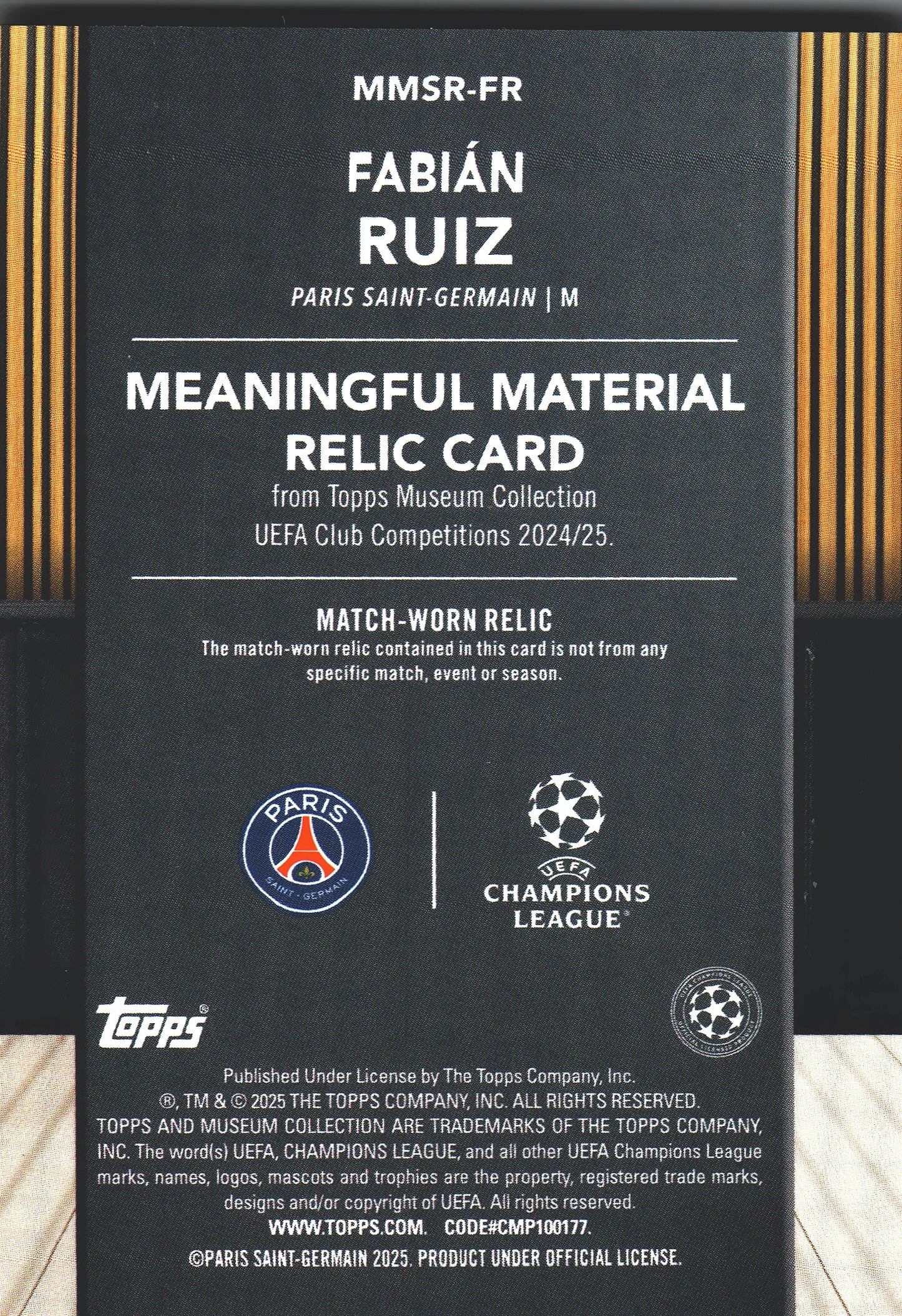 2024 Topps Museum Fabian Ruiz Relic /99 #MMSR-FR Paris Saint-Germain