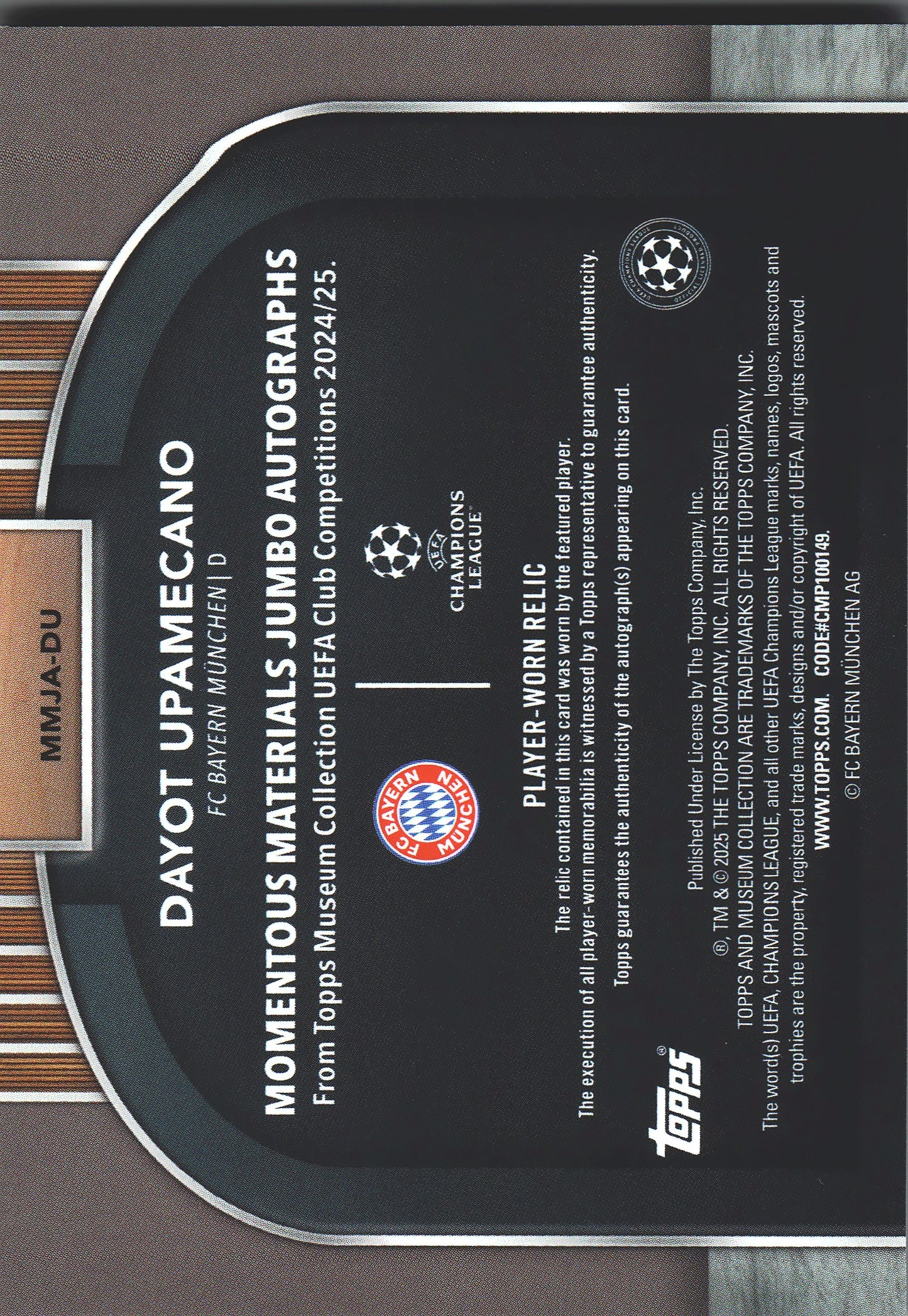2024 Topps Museum Dayot Upamecano Momentous Relic Auto /199 #MMJA-DU Bayern Munich