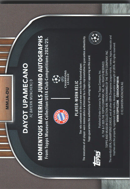 2024 Topps Museum Dayot Upamecano Momentous Relic Auto /199 #MMJA-DU Bayern Munich