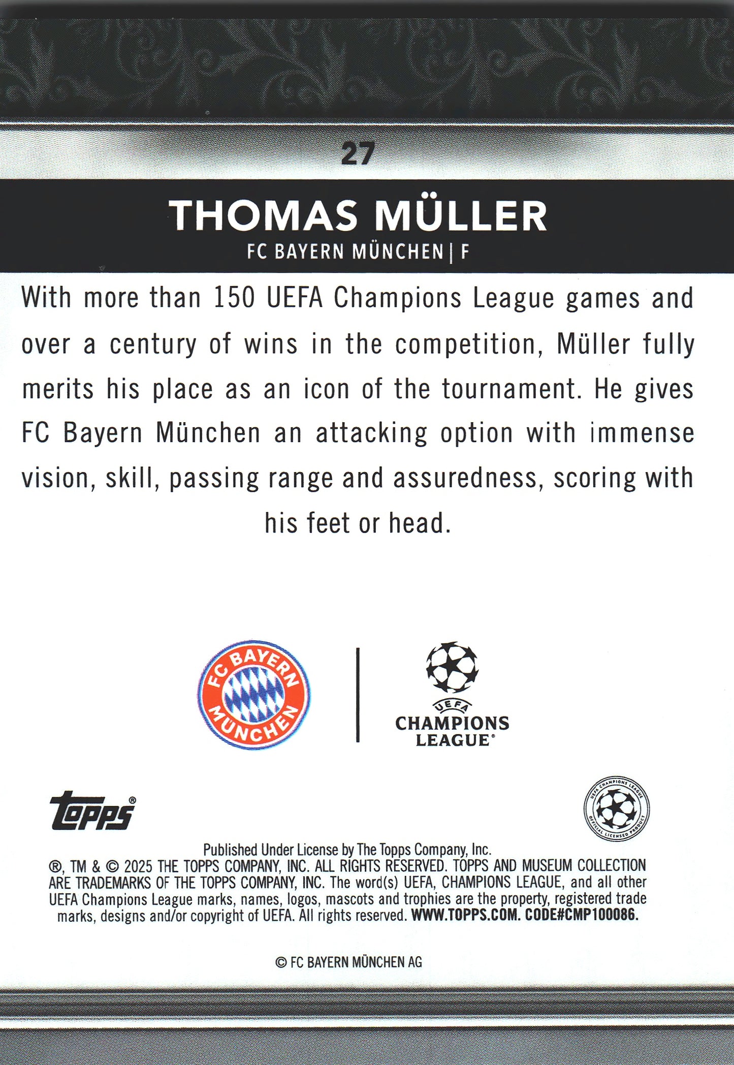 2024 Topps Museum Thomas Müller /75 #27 Bayern Munich
