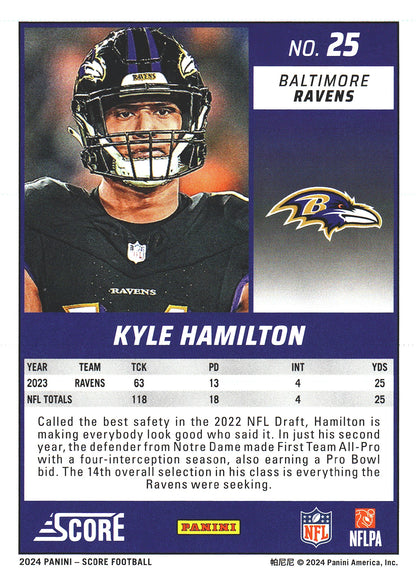 2024 Panini Score Kyle Hamilton #25 Baltimore Ravens