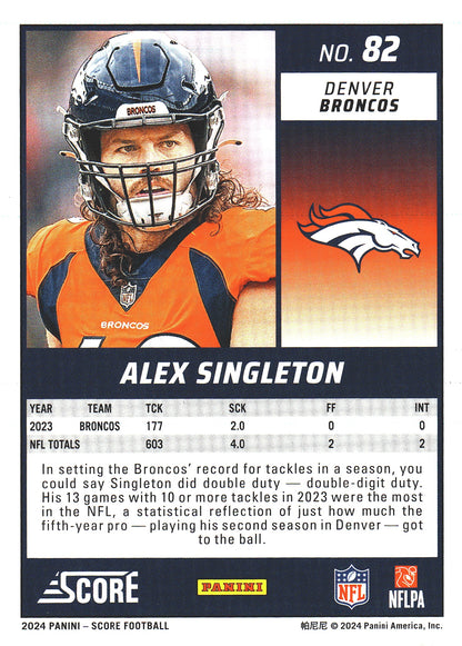 2024 Panini Score Alex Singleton #82 Denver Broncos