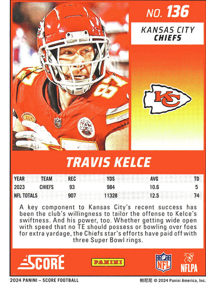 2024 Panini Score Travis Kelce #136 Kansas City Chiefs
